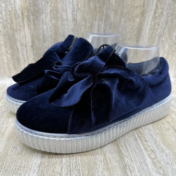 Pink‎ Label Sharon Dasher Loafers Woemens Size 6 Blue Velvet Shoes Slip On - Picture 1 of 12